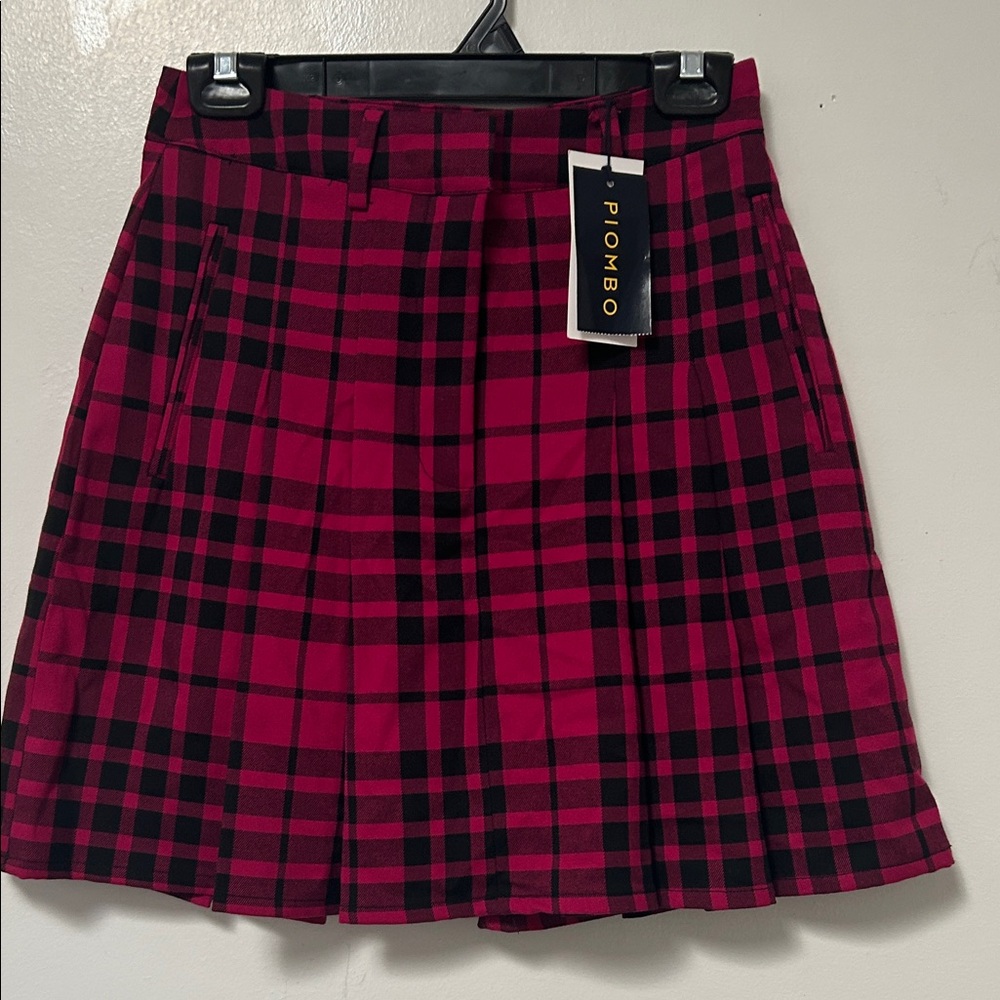 NWT Italian Brand PIOMBO Women's Pink Plaid Skirt- Size US 4/ IT 40